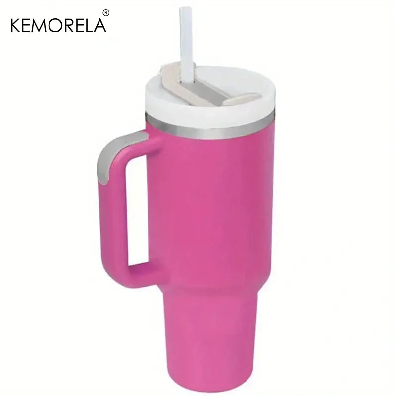KEMORELA 1PC 900/1200ML Large Capacity Cold Cup Tumbler Stainless Steel Cup Straw Ice Cup Car Cup Handle Thermos Cup Drinkware