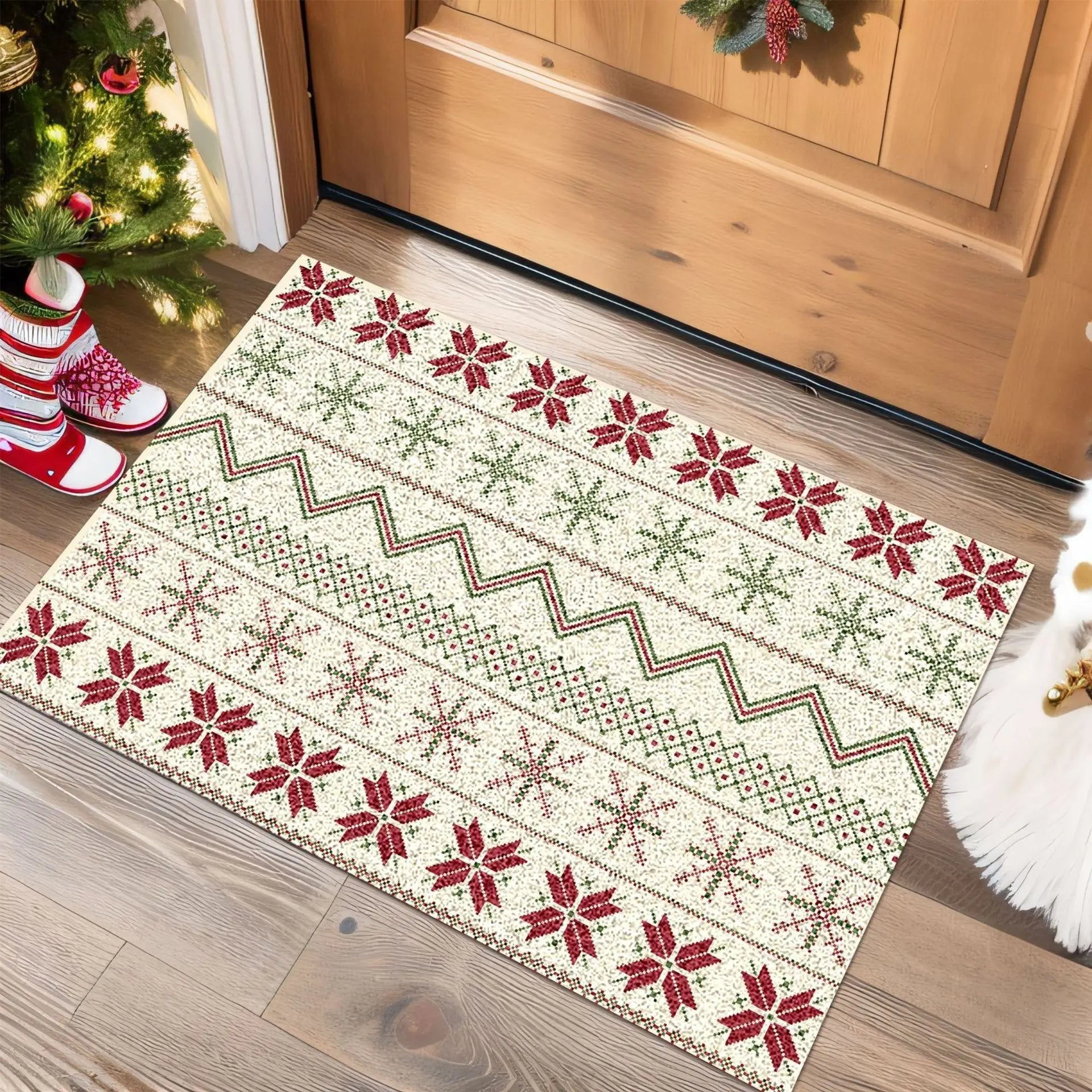 Christmas Festive Style Wire Loop Mat Carpet For Living Room Entrance Door Non-Slip Home Decoration