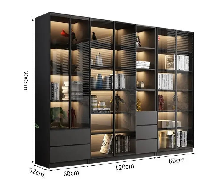 Modern Dust-Proof Bookcase with Glass Door Display Cabinet Modern Luxury Customized Home Living Room Integrated Bookshelf