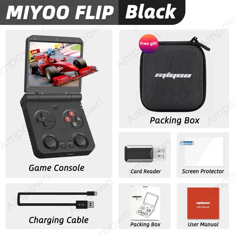 MIYOO FLIP V2 Handheld Game Console 3.5'' IPS Screen Linux OS Onion OS Retro Video Game Consoles Free Storage Bag Player Gifts