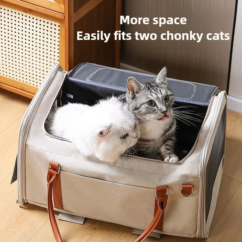 Multifunctional Cat Carrier with Trolley Large Capacity Breathable Foldable Pet Bag for Cats and Dogs