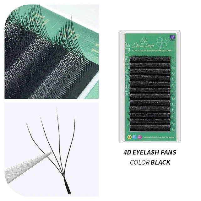 GLAMLASH 3D 4D 5D W Shaped Eyelash Lashes Easy Fan Eyelash Extensions Wholesales YY Premade Volume 12 Rows W Style Natural Soft