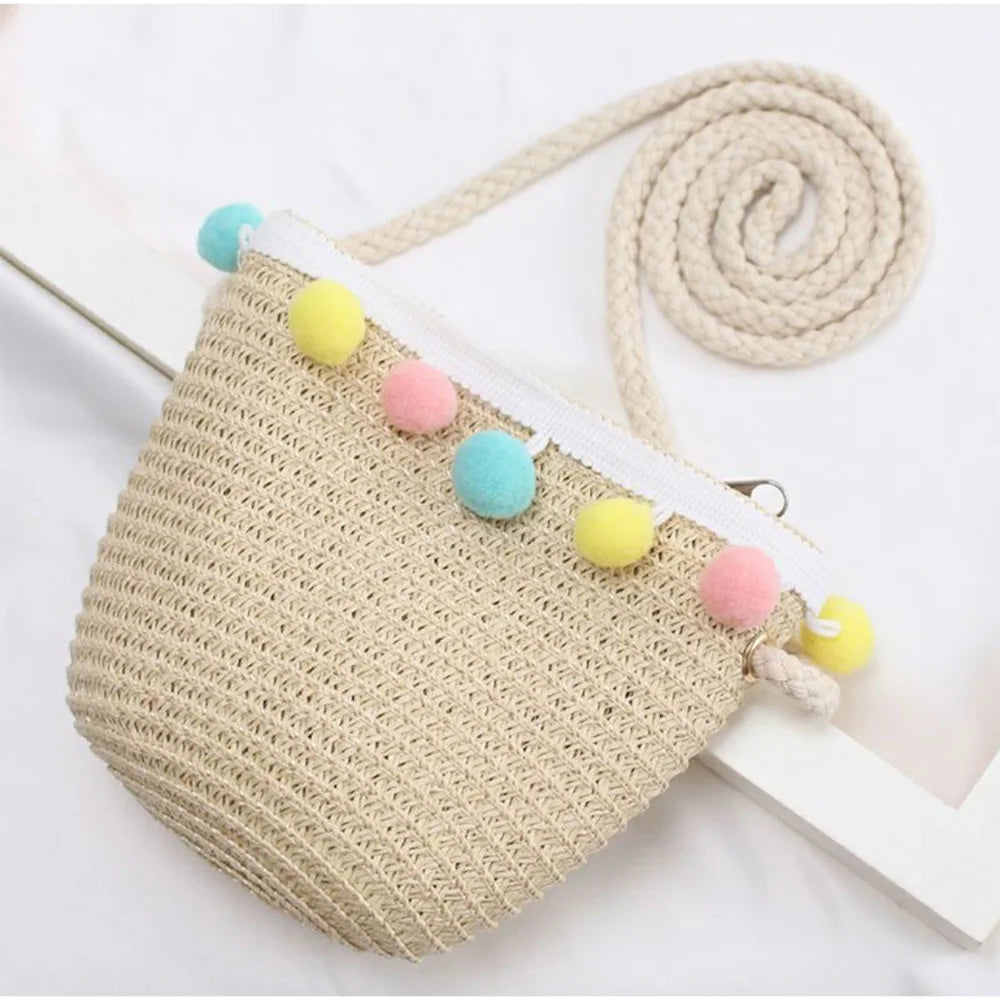 Kids Cute Hand Bag Children's Weave Shoulder Bags Fashion Straw Cross Bag For Girls Made From Natural