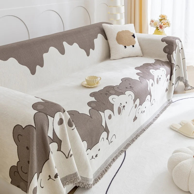 Soft Chenille Sofa Cover Anti-slip Full Coverage Throw Blanket, Nordic Ins Style All-Season Couch Protector