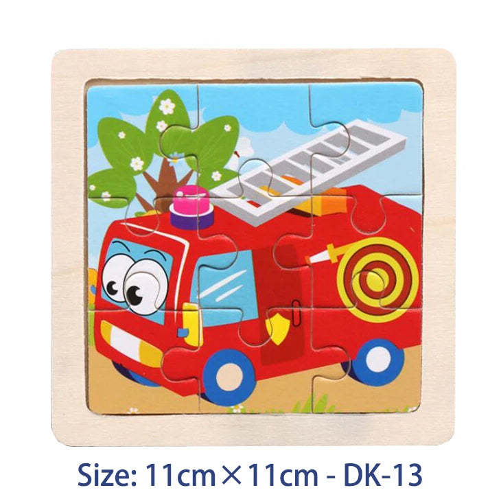 11cm/4.33in Kids Wooden Jigsaw Puzzle Games Cartoon Animal Vehicle Pattern Children Montessori Educational Toys