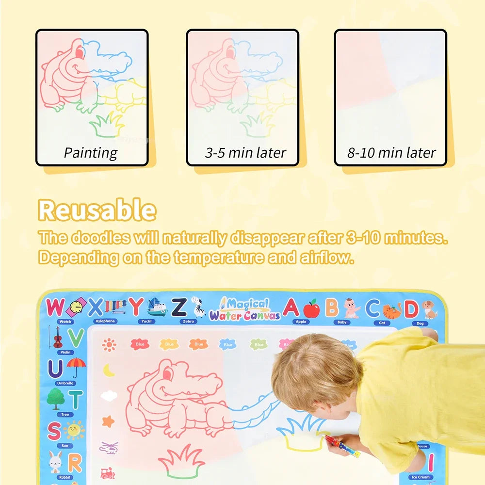 100x80CM Magic Water Drawing Mat with Reusable Magic Pens Doodle Montessori Painting Board Educational Toys Kids Gifts 39X31in