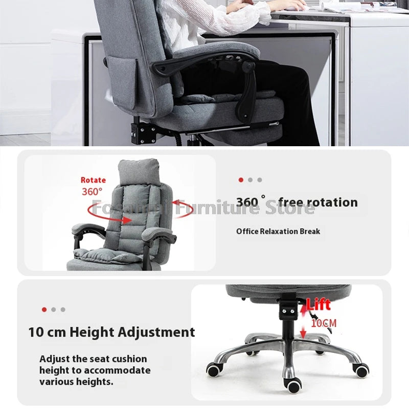 Comfy Fabric Gamer Computer Chair with Removable Soft Cushion Ergonomic Reclining Gaming Chair Adjustable Office Home Desk Chair