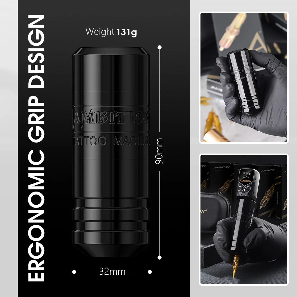 Ambition Torped 32 Powerful Brushless Motor 4.0mm-4.5mm-5.0mm Stroke Rotary Tattoo Pen Machine With RCA Cord For Tattoo Artists