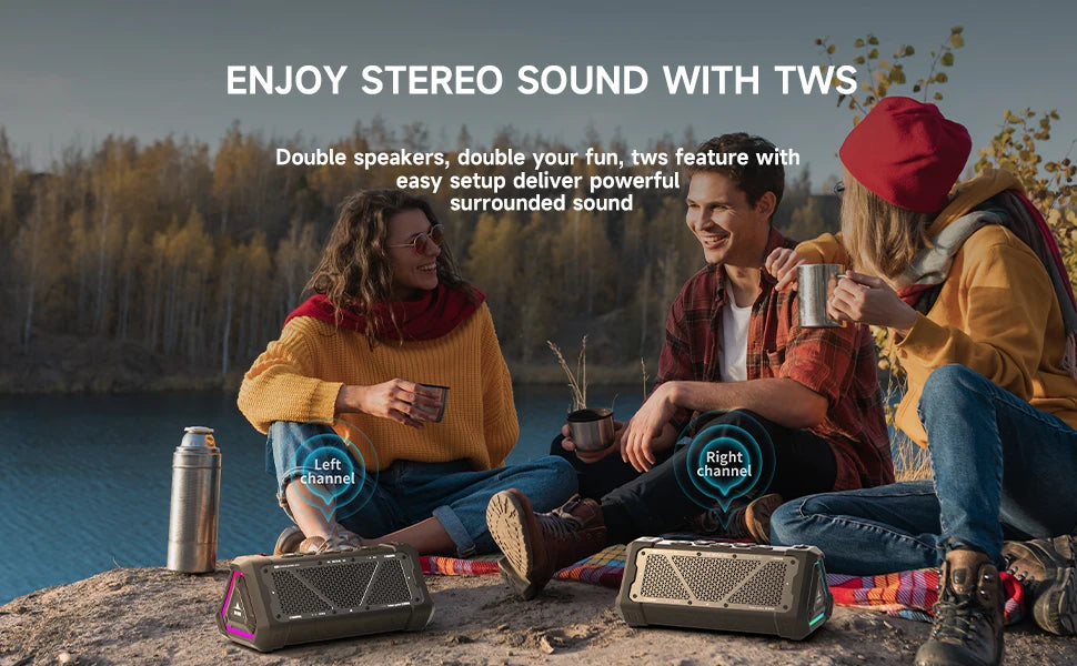 MLOVE P3 Outdoor Bluetooth Speaker, 40W Output Power Bluetooth 5.3 Speaker ,Stereo Sound IPX7 Waterproof,Micro SD Card,RGB Light