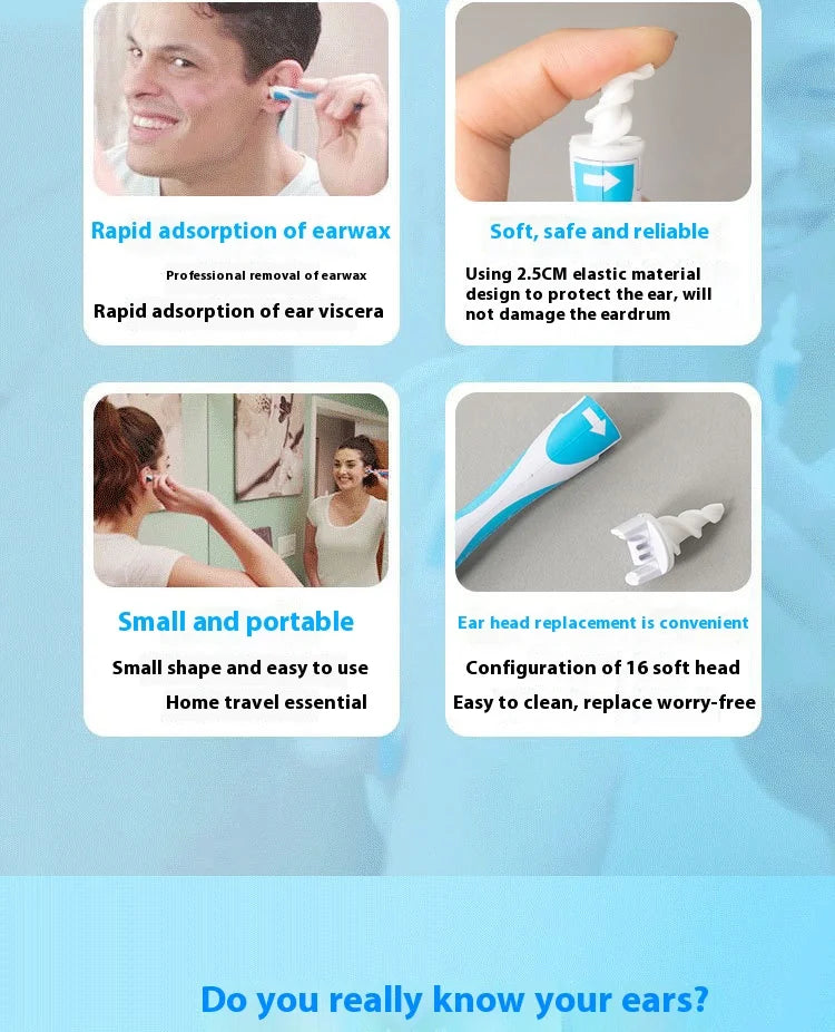 Ear Wax Remover Tool Ear Cleaner With Soft Silicone 16 Replacement Tips Simply To Grab Extract Earwax