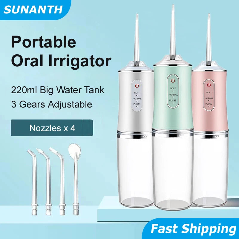 Portable Cordless Teeth cleaning machine Travel Oral Irrigator USB Rechargeable 3 Modes 4 Jet Tips IPX7 Mouth Washing Machine