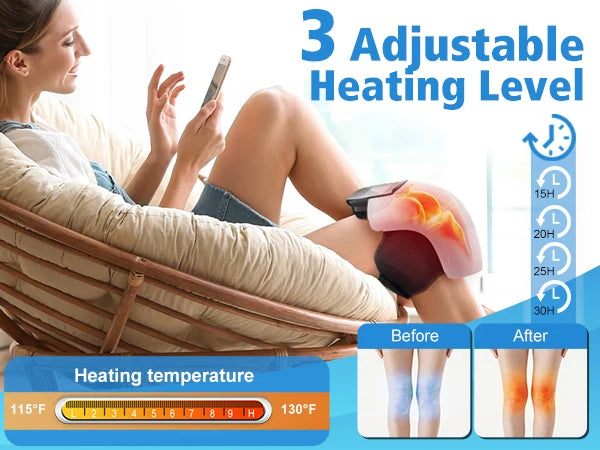 Heated Vibration Knee Massager for Joint Electric Knee Brace Red Light Knee Care Home Office Airbag Relaxing Treatment Knee Pad