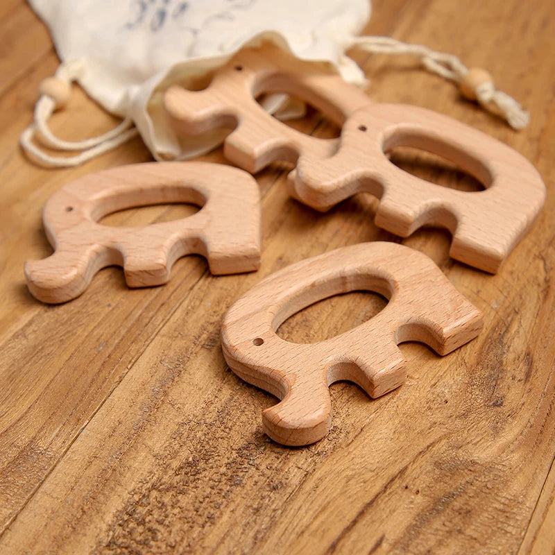 Let's Make 5pcs Wholesale Wooden Teether Rodent Pacifier Pendant Wooden Toys DIY Baby Necklace Gift BPA Free Beech Hedgehog Bird