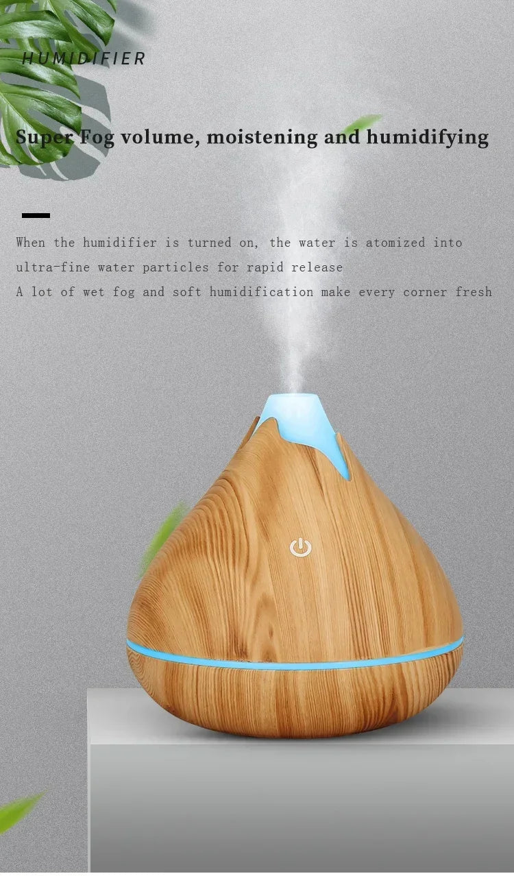 350ML Aromatherapy Essential Oil Diffuser Wood Grain Remote Control Ultrasonic Air Humidifier Cool with 7 Color LED Light