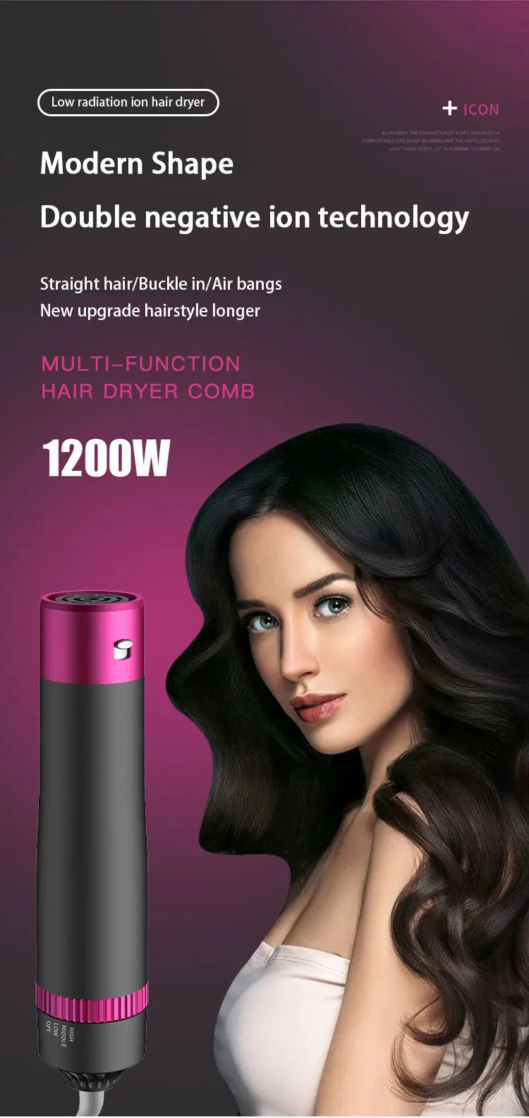 HOMEFISH 5 in 1 Hair Dryer Brush Hot Air Brush & Volumizer Styler Set with Interchangeable Brush Head Negative Ionic Blow Dryer