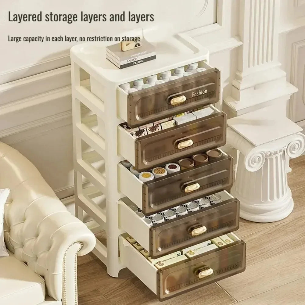 Home Minimalist Storage Cabinet Multi-layer Drawer Style Storage Cabinet Snack Storage Cabinet Home Storage Cabinet with Pulley