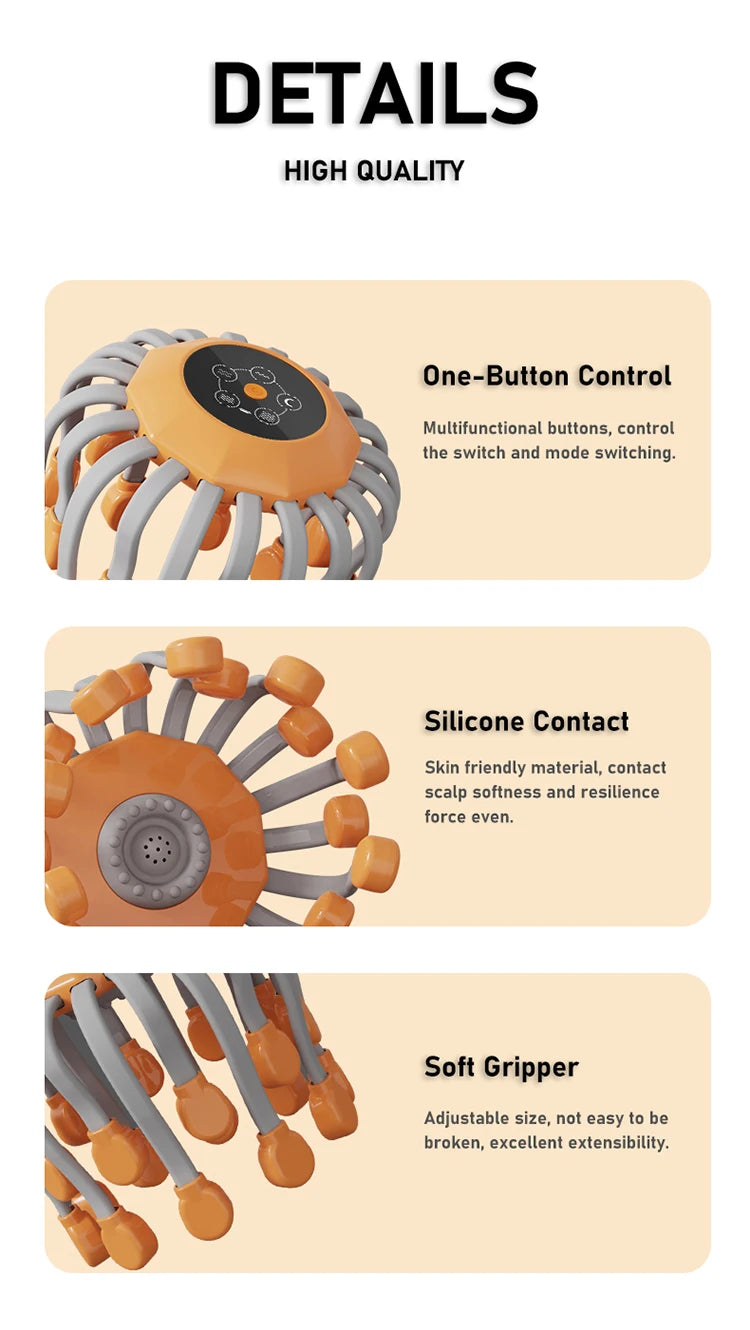 New Vibration Rechargeable Full Head Massager Spider Sleep Aid Electric Head Massage Machine Relieve Fatigu Relax Health Care