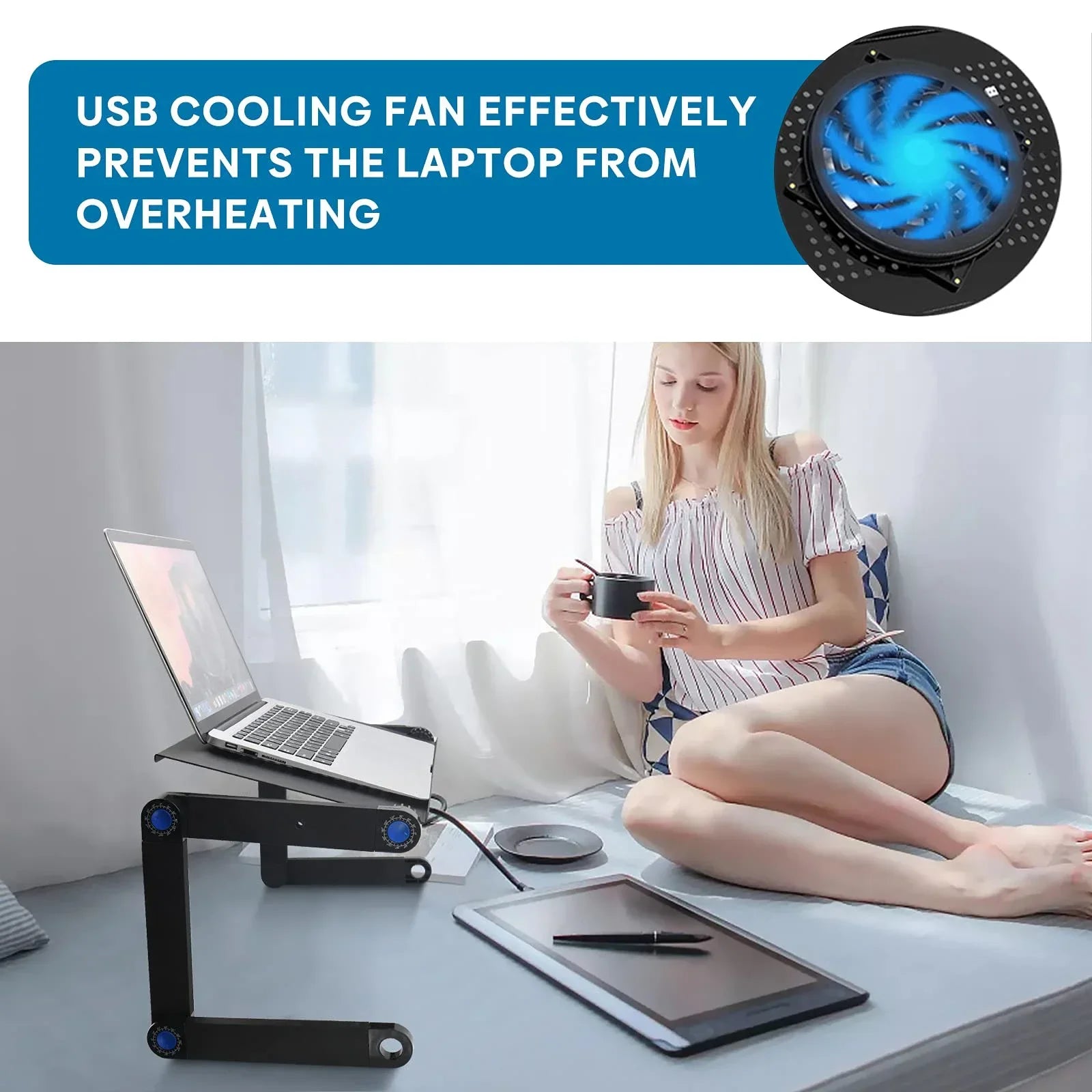 Laptop Table Stand and Lap Desk Adjustable Riser Portable with Mouse Pad Aluminum Laptop Cooling Holder desk for bed desktop