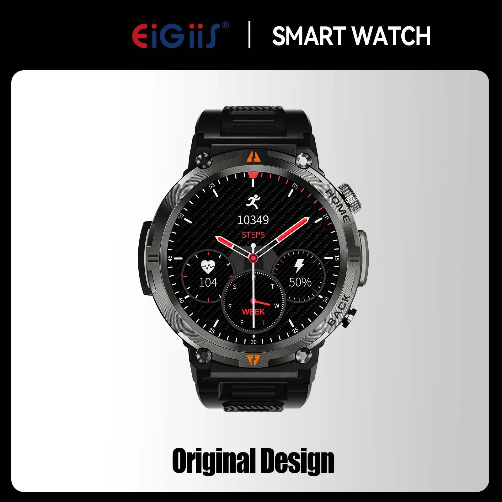 EIGIIS KE3 Smart Watch 3ATM Waterproof Original Design For Men Bluetooth Call Health Monitor With Flashlight 100+ Sports Modes