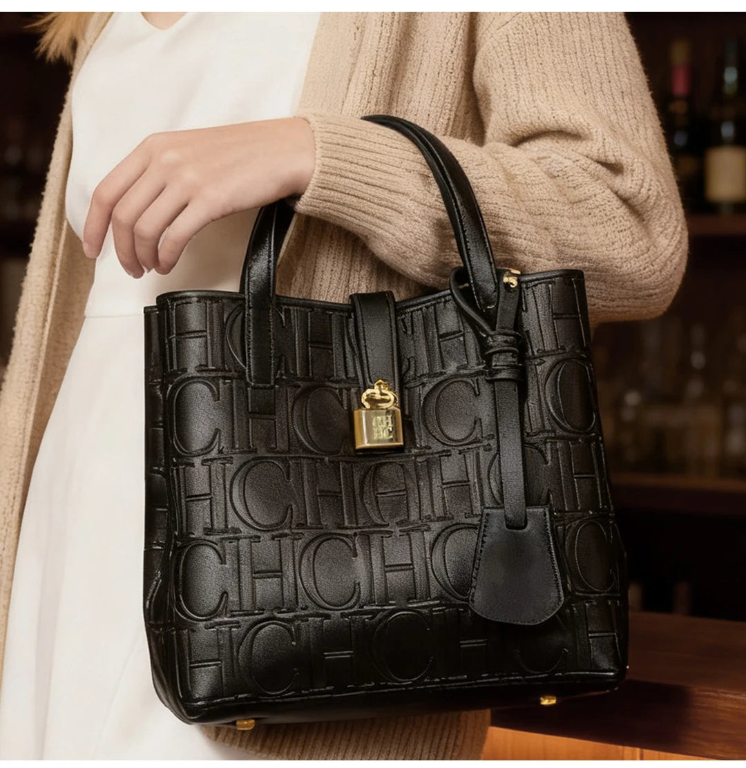 Embossed Ladies Crossbody Bag Letter Printing Design Ladies Handbag Large Capacity Tote Bag Elegant Temperament Ladies Should