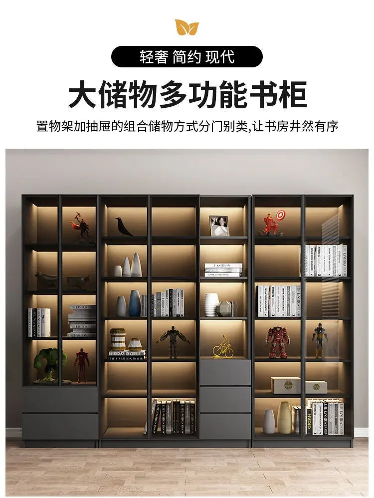Modern Dust-Proof Bookcase with Glass Door Display Cabinet Modern Luxury Customized Home Living Room Integrated Bookshelf