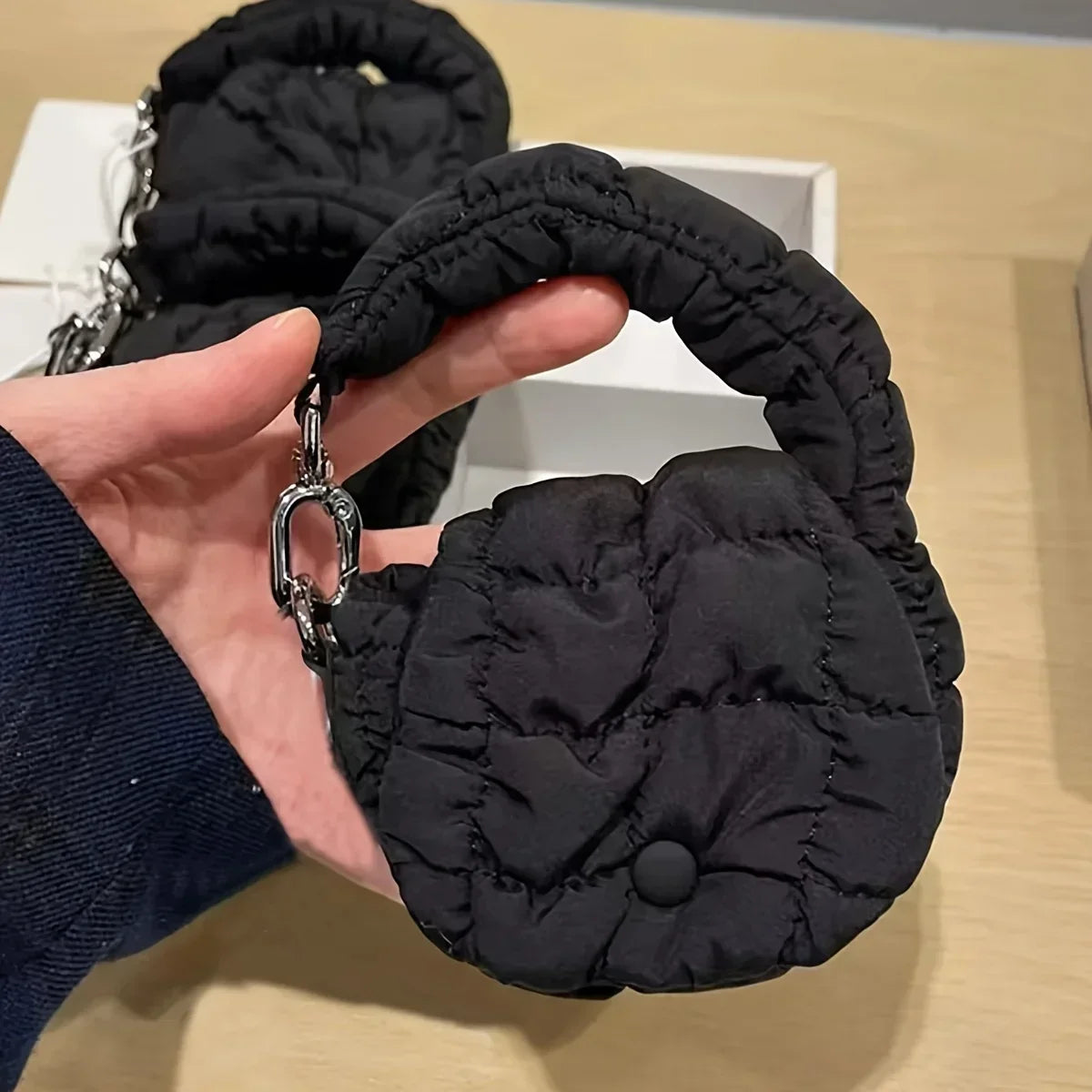 Mini Bag Edgy Black Mini Cloud Waist Pack Lightweight Solid Secure Button Closure with Decorative Coin Purse and Headphone Bag