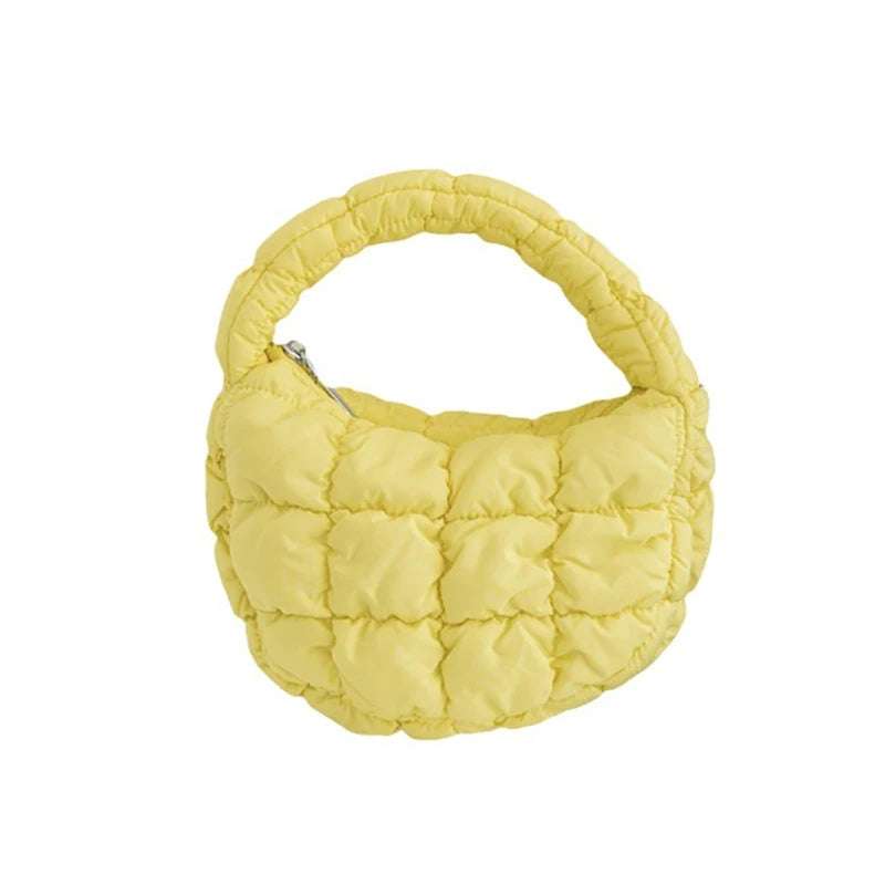 Candy bag Fashion Mini Puffer Tote Bag Quilted Circle Phone Purse  Elegant  Soft Nylon Padded Key Pouch Simple Trend Handbag