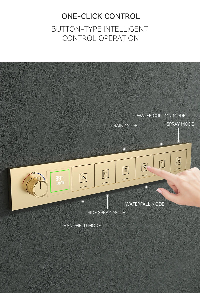 Luxury Ceiling Shower System Set Concealed Thermostatic Brass Digital Display Hydro Generator Rainfall  with Light and Bluetooth