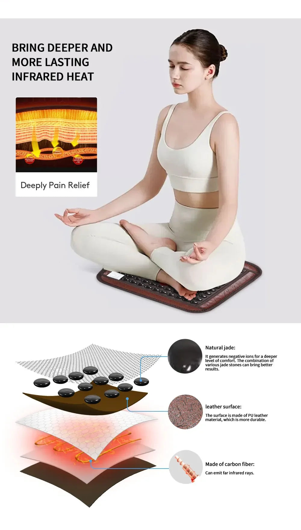 Infrared Photon Heating Tourmaline Jade Cushion Jade Massage Mat Square Cushion 45x45cm Acupoint Massage Relieves Pain