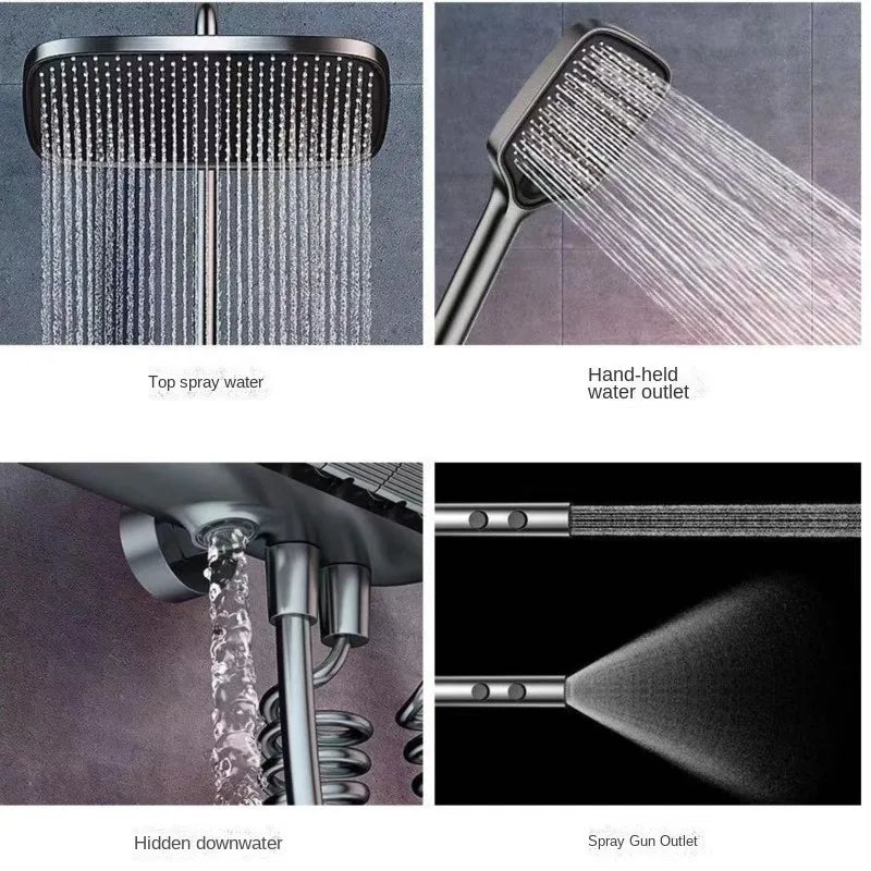 Luxury Wall Mounted Smart Button Digital Display Shower Set Thermostat System Glass Countertop Bathroom Brass Rain Shower Set