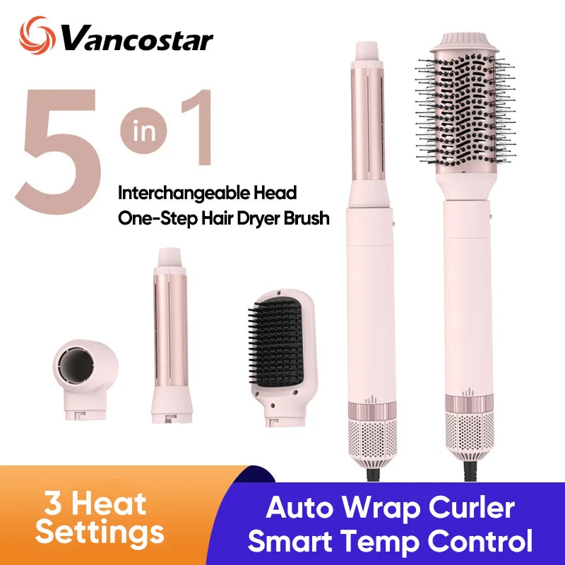 5in1 Hair Dryer Brush Curling Iron Hair Dryer Detachable Auto Wrap Curlers Fast Drying Electric Styling Hair Blower Brush