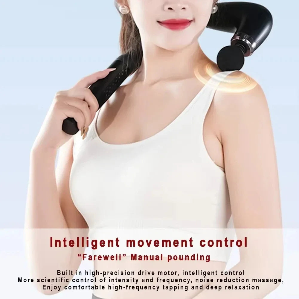 Rechargeable Fascia Gun with Bent Long Handle High-frequency Vibration Massage Gun Muscle Relaxation Back Neck Massager Tool