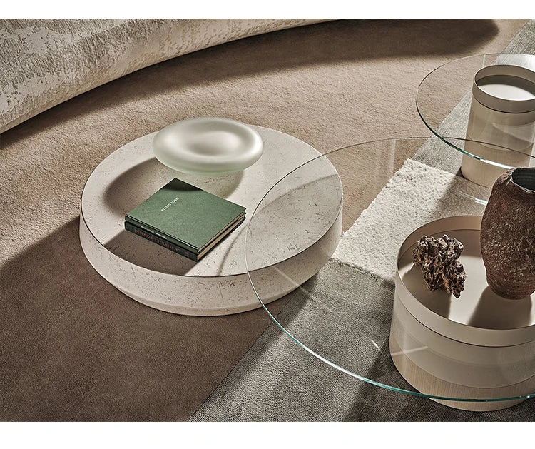 modern design round cement  glass top minimalist combination coffee table set living room furniture