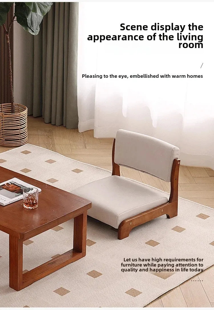 Japanese Tatami Chair Backrest Solid Wood Bed Legless Seat Bay Window Single Lazy Sofa Floor Chair Bedroom Sitting Furniture