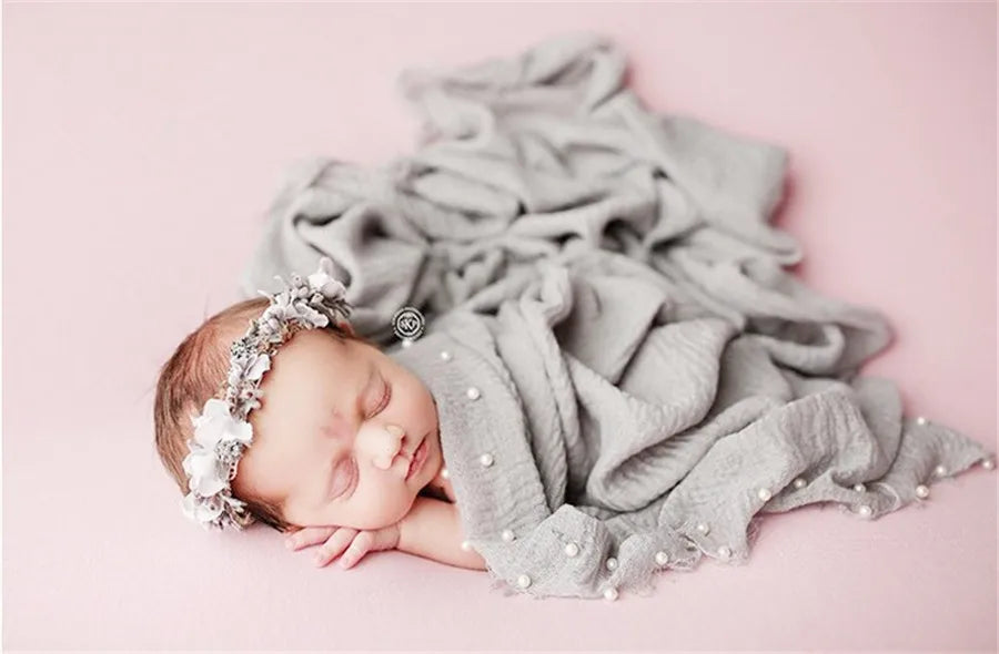 Newborn Photography Prop Baby Wraps with Pearls Soft Stretch Wrap Blanket Little Babe Cloth Accessories Swaddle Photo Accessori