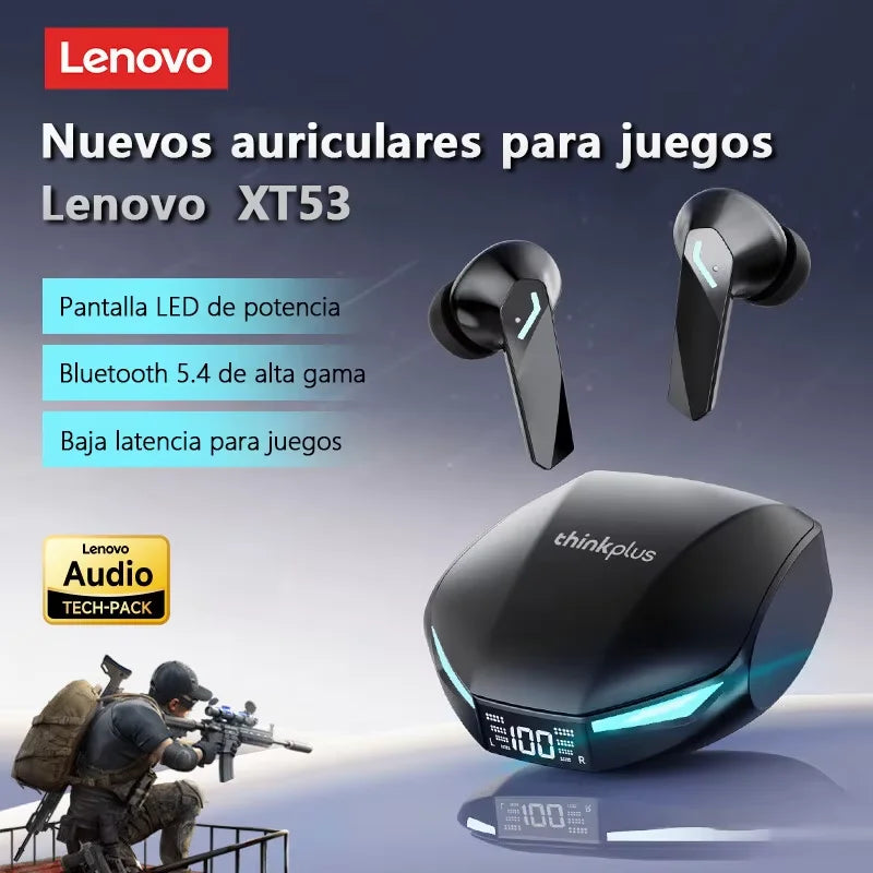 New Lenovo XT53 Wireless Bluetooth 5.4 Earphones LED Digital Display Waterproof Earbuds Noise Cancelling Gaming Headset