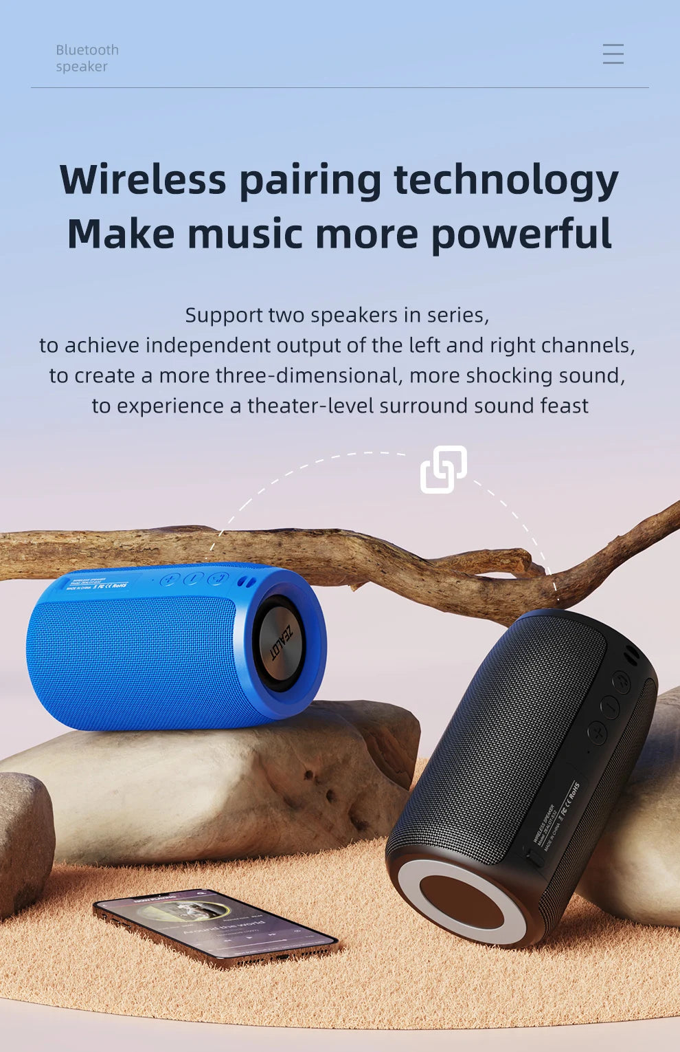 ZEALOT-S32 Mini Portable Bluetooth Speaker HIFI Subwoofer Wireless Speaker with fm Radio Column Support TF, TWS, USB