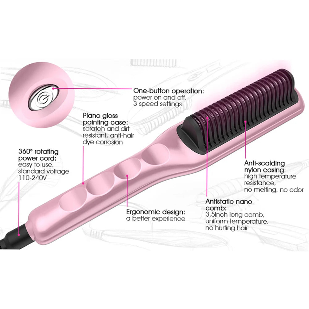 2 in 1 Hair Straightener Brush 30' Heats up Anti-scald Straight &Curler Dual-use 110-240V Straightening Splint inner Buckle Iron