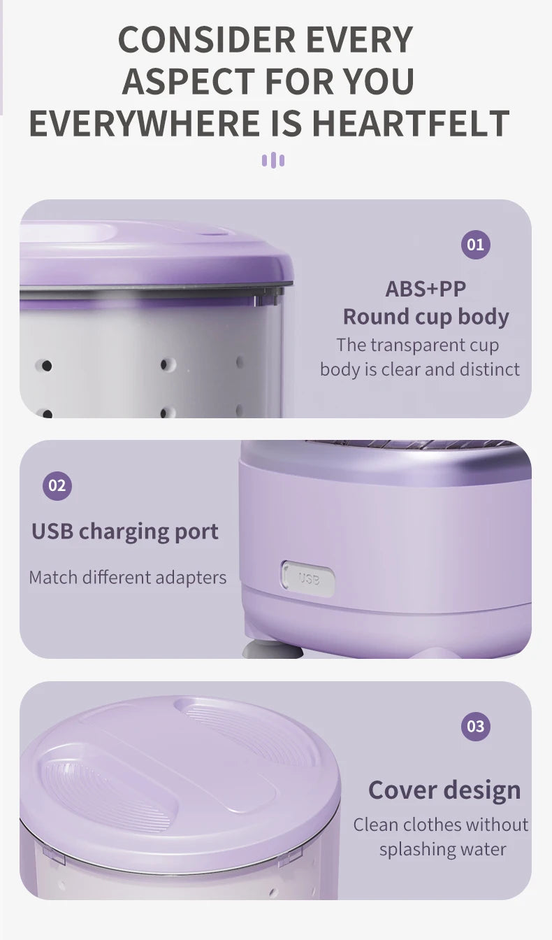 2L Wireless Mini Charging Wash in One Washing Machine Suitable for underwear, socks, pet clothes