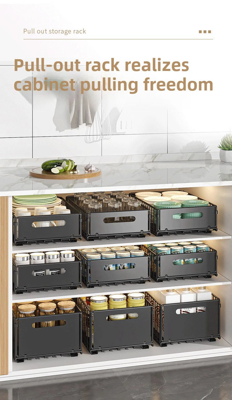 Non Perforated Folding Cabinet with Pull-out Basket Multifunctional Snack Storage Rack Household Kitchen Sink Storage Rack