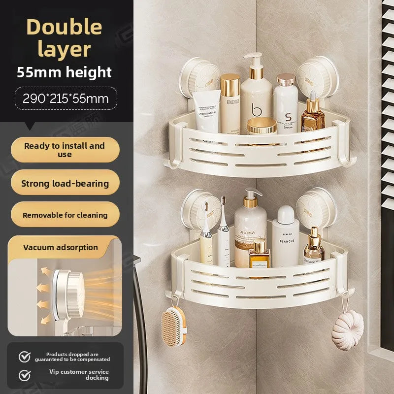 Bathroom suction cup triangular basket storage rack, bathroom washbasin corner, no need to drill holes, wall-mounted toilet