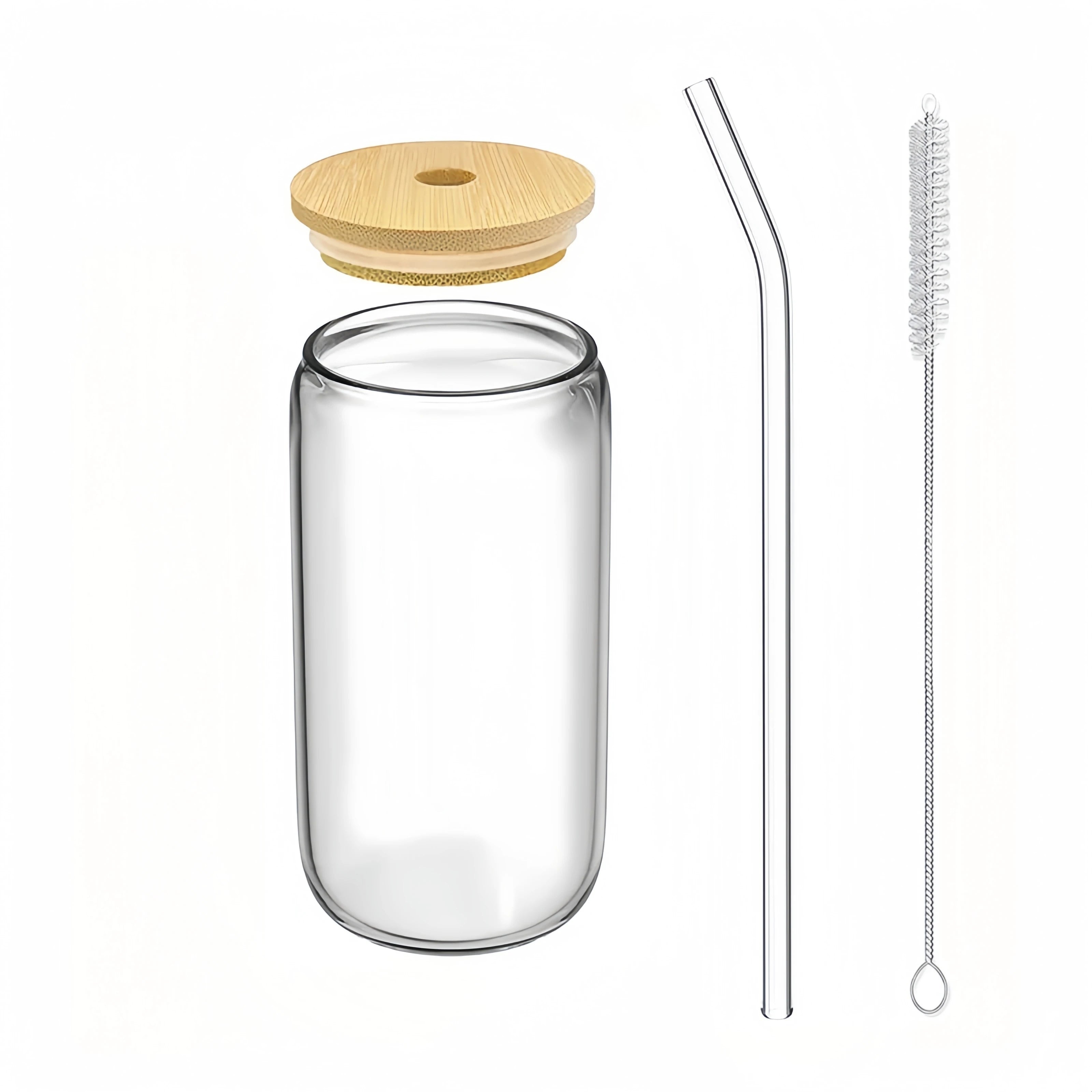 550ML Glass Cup With Wooden Lid And Straw Juice Drink Beer Mug Coffee Milk Transparent Water Cup Suitable For Parties Drinkware