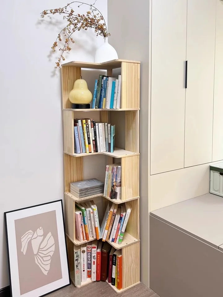 Solid Wood Corner Bookshelf Integrated Shelf Against The Wall Floor Narrow Cabinet Household Corner Storage Shelf Bookcase