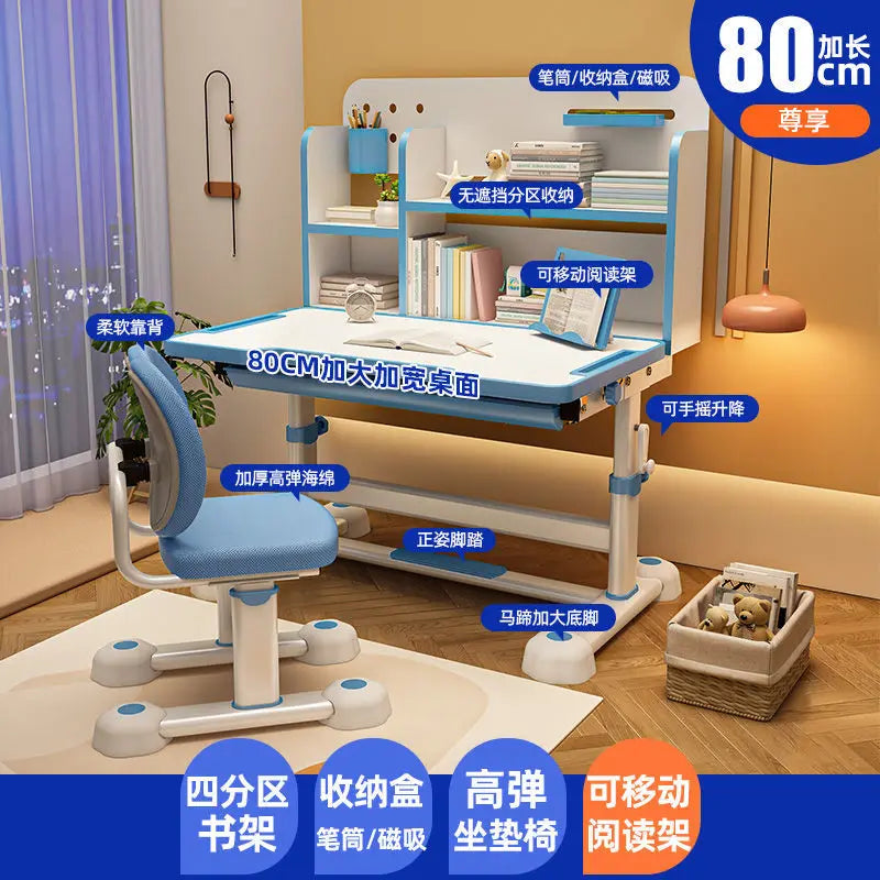 Household Student Desk and Chair Set Height Adjustable, Ergonomic Children School Writing Study Table