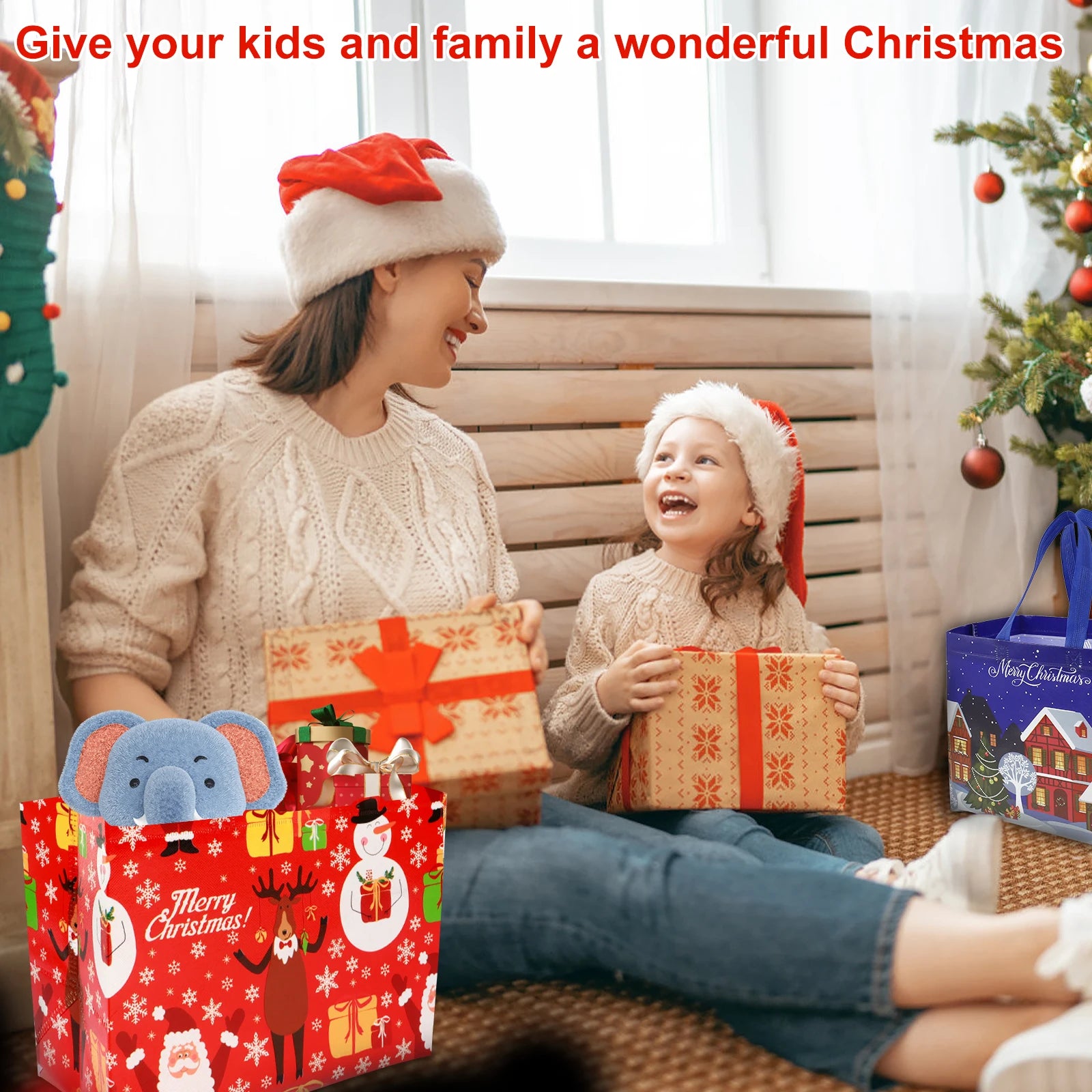 16/30Pcs Christmas Gift Bags Colorful Present Bags with Handle Large Capacity Santa Claus Favor Bags Reusable Christmas Shopping