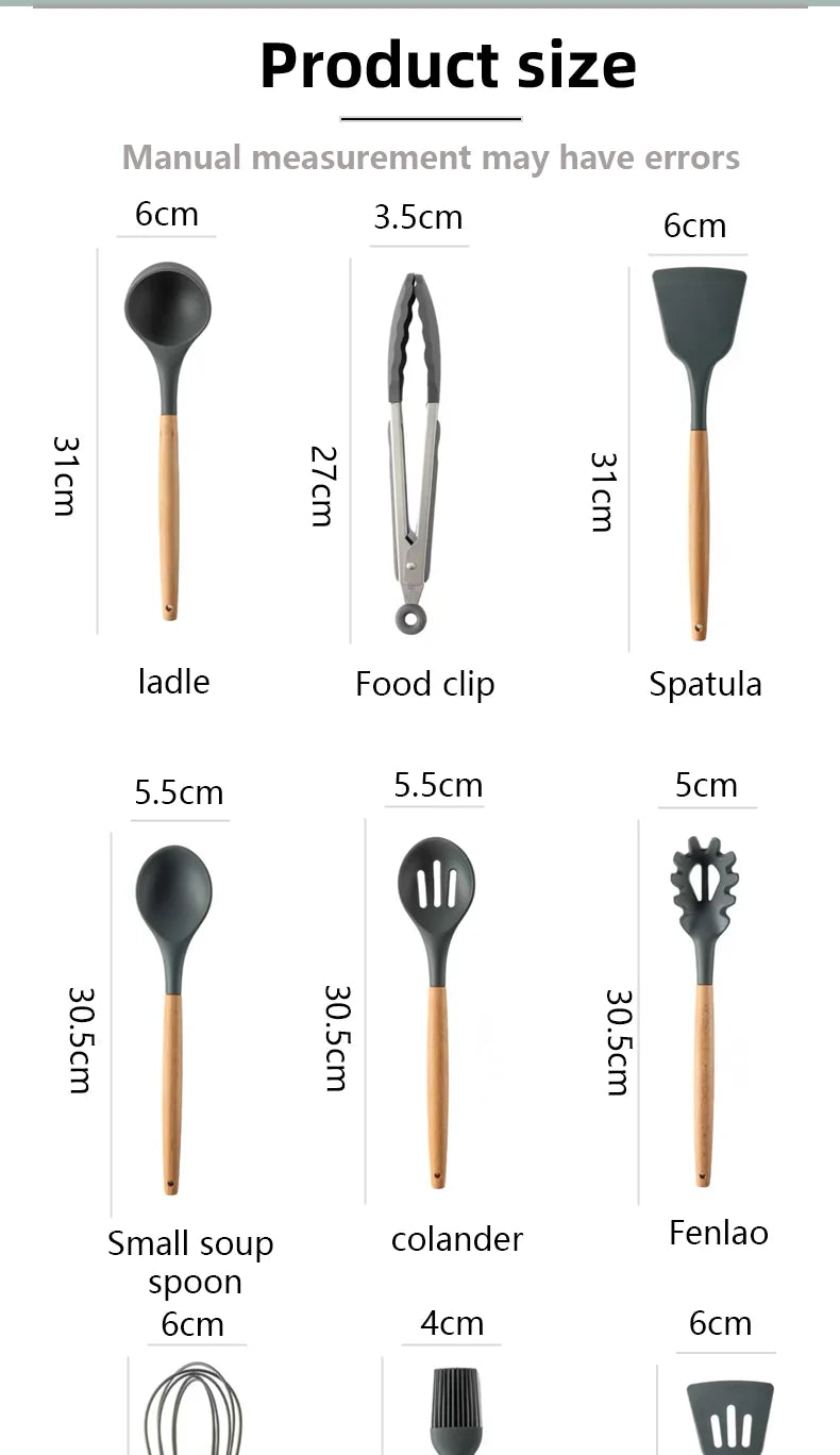 12pcs/set, Silicone Cooking Utensils Set With Wooden Handle, Colorful Non-stick Pot Special Cooking Tools Set, Heat Resistant