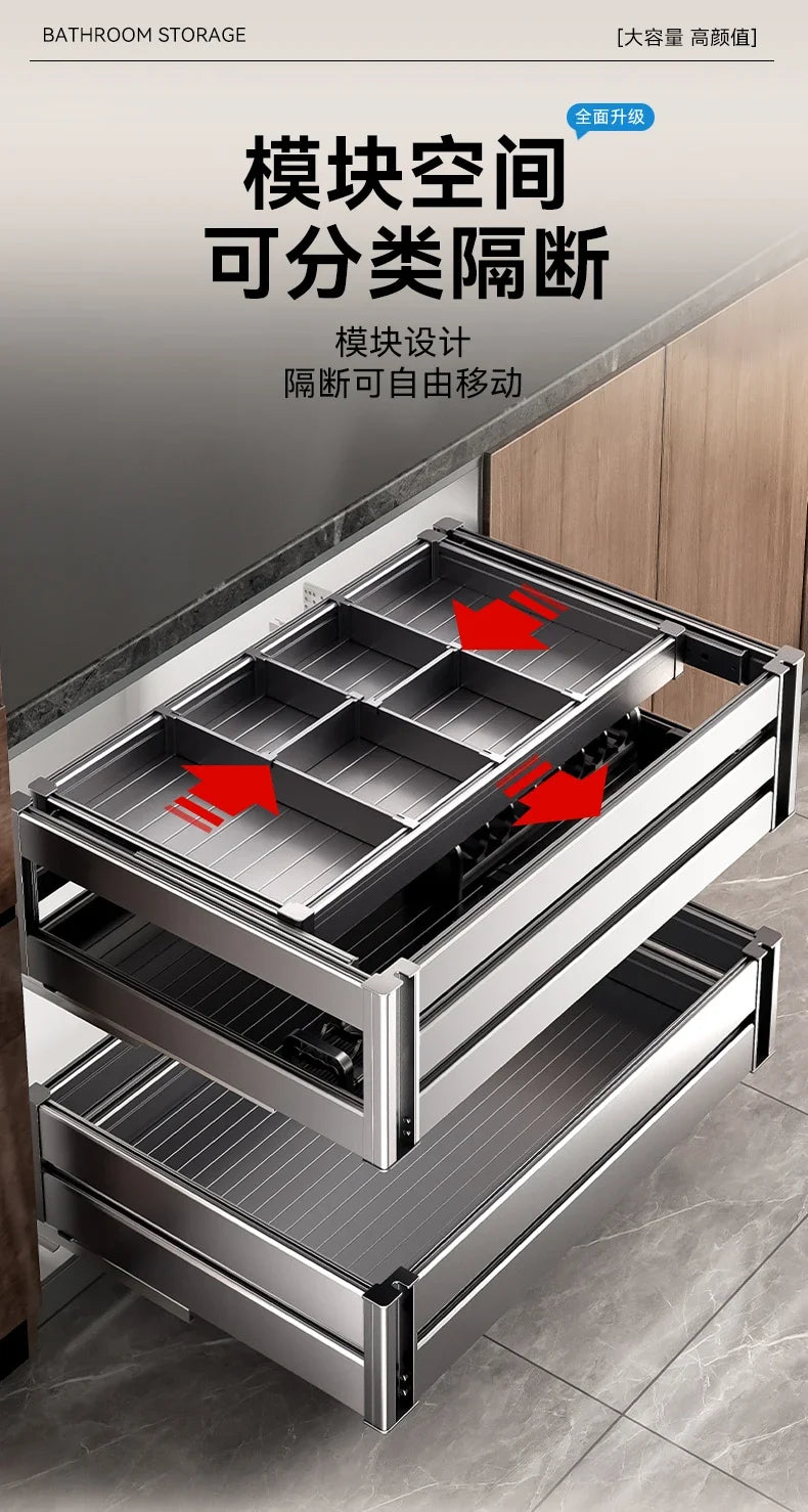 Kitchen Cabinets Dish Baskets Double Drawer Bowl Rack Seasoning Storage