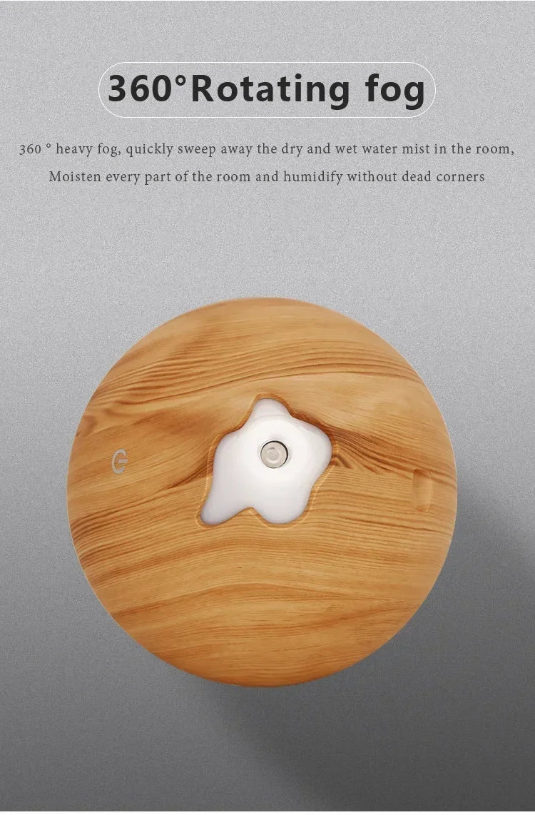 350ML Aromatherapy Essential Oil Diffuser Wood Grain Remote Control Ultrasonic Air Humidifier Cool with 7 Color LED Light