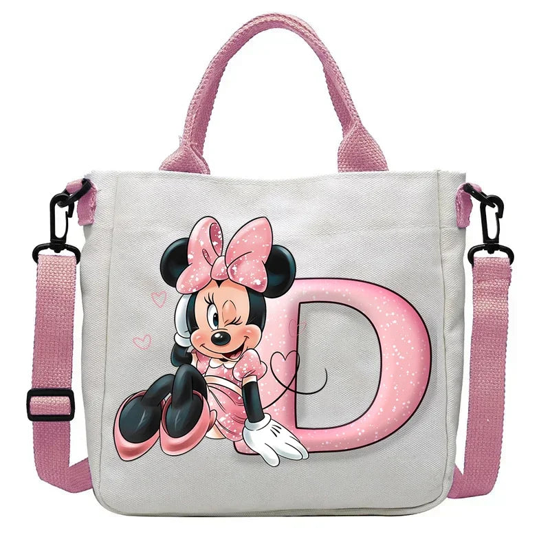 Minnie Disney Women Men Canvas Bags Shoulder Bag Fashion Tote Bags Girl Cartoon Tote Bag Large Capacity Handbag Shopping Bags