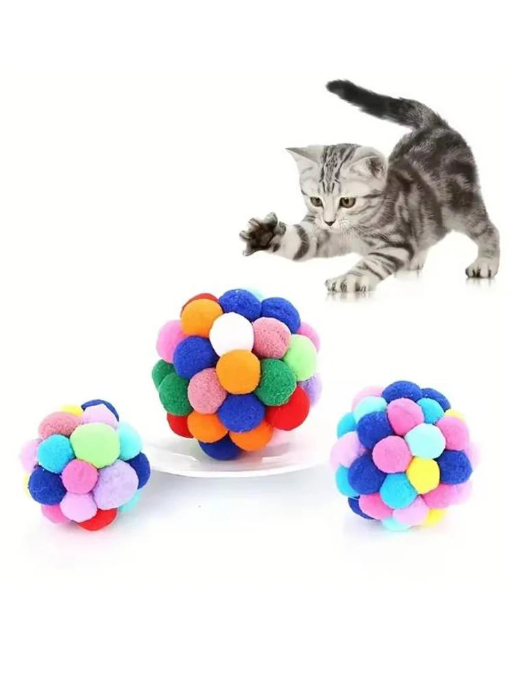 Cat Toys Pet Toy Cat Plush Ball Toys Pet Bouncy Bell Ball Toy Colorful Pompoms Pet Supplies Random Color